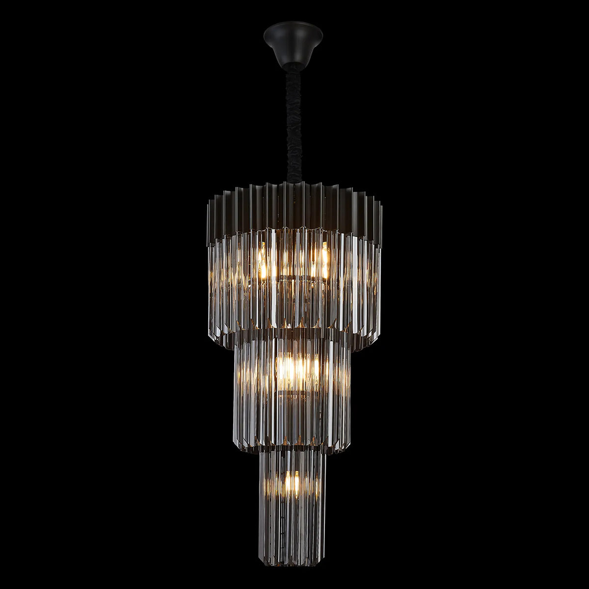 Kentisbeare 400mm 3 Tier Chandelier in Matt Black & Smoked Glass