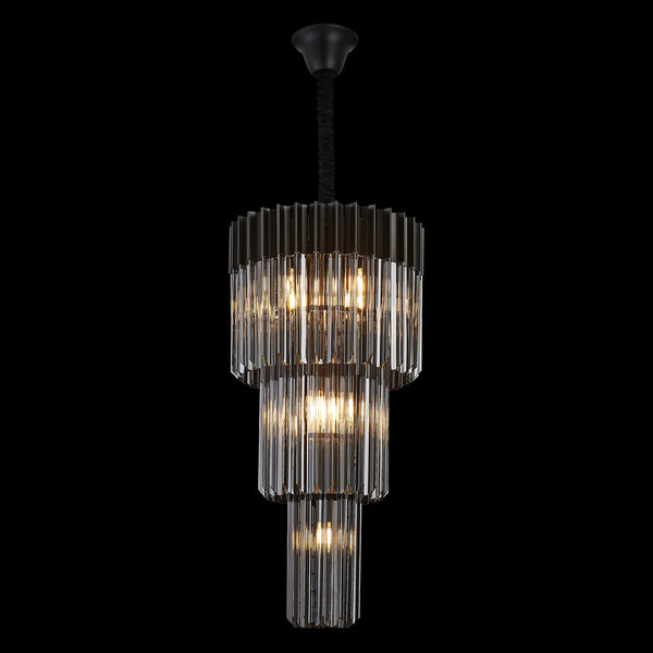 Kentisbeare 400mm 3 Tier Chandelier in Matt Black & Smoked Glass