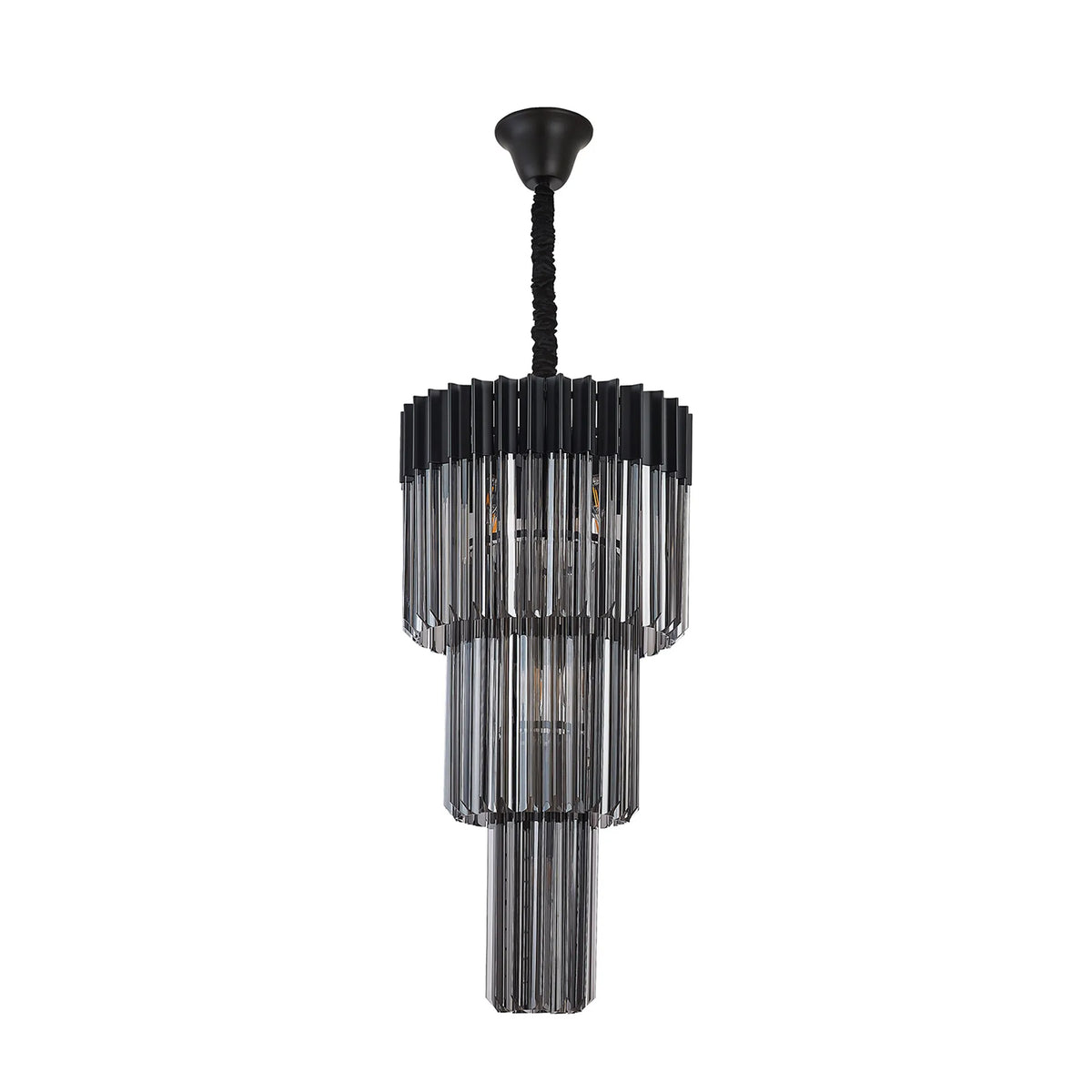 Kentisbeare 400mm 3 Tier Chandelier in Matt Black & Smoked Glass