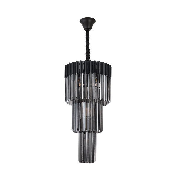 Kentisbeare 400mm 3 Tier Chandelier in Matt Black & Smoked Glass