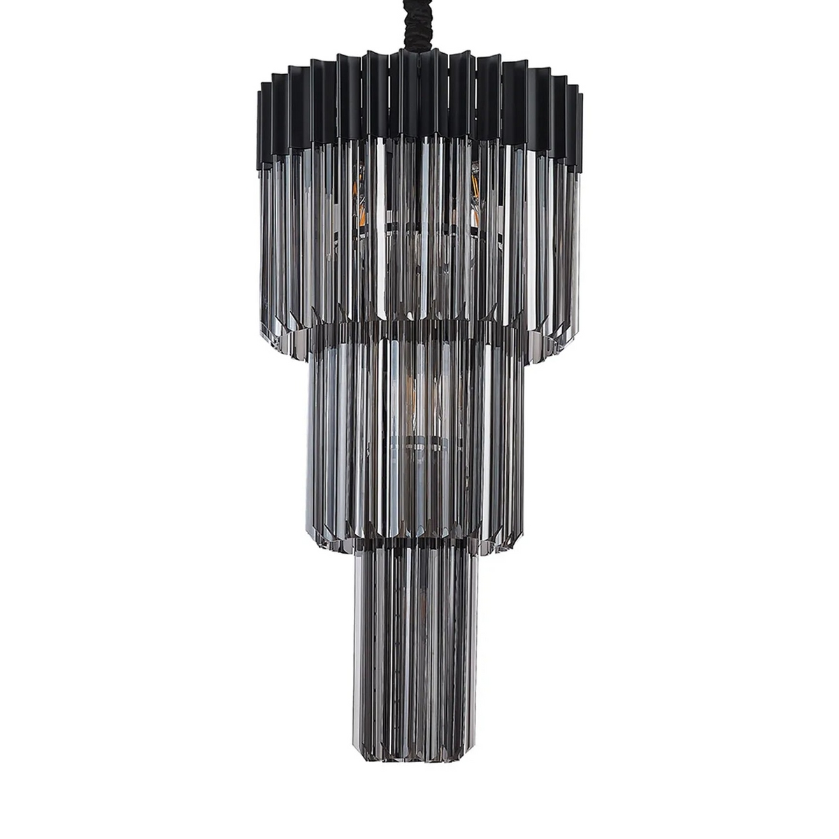 Kentisbeare 400mm 3 Tier Chandelier in Matt Black & Smoked Glass