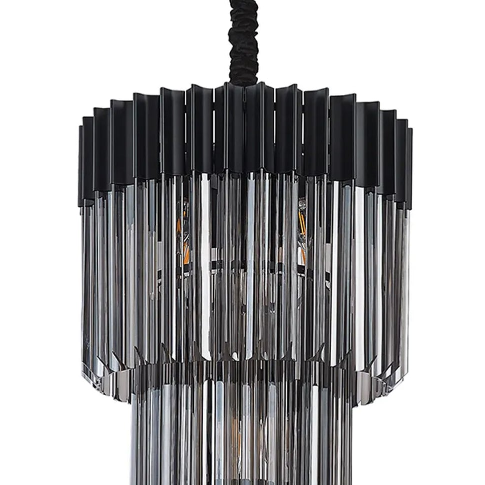 Kentisbeare 400mm 3 Tier Chandelier in Matt Black & Smoked Glass