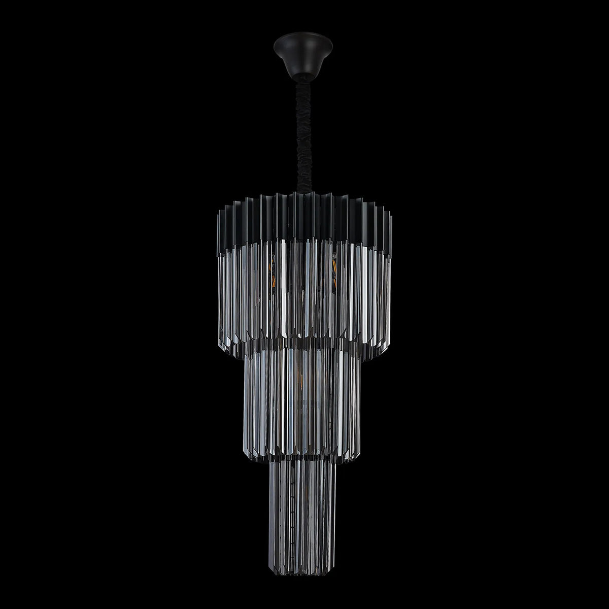 Kentisbeare 400mm 3 Tier Chandelier in Matt Black & Smoked Glass
