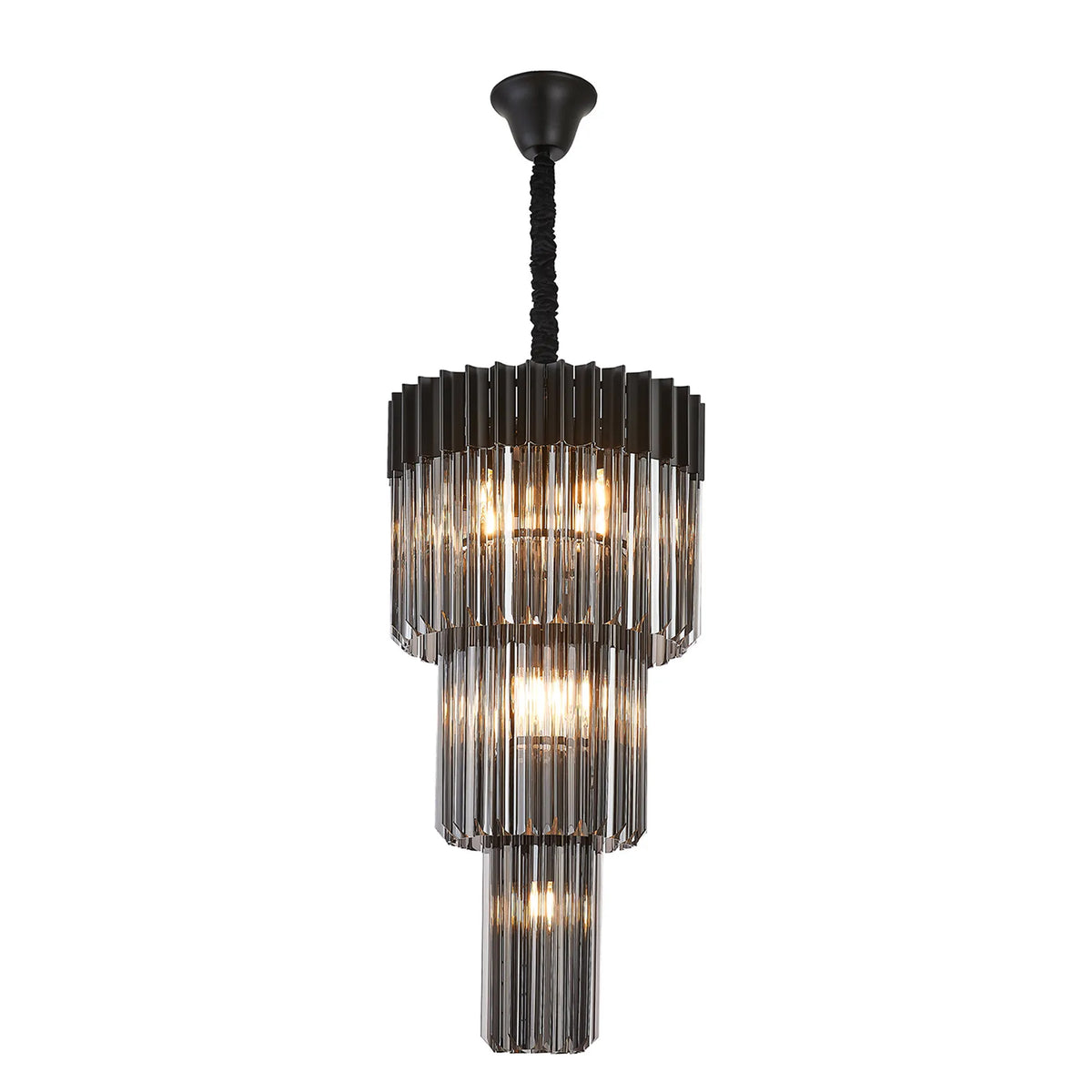 Kentisbeare 400mm 3 Tier Chandelier in Matt Black & Smoked Glass
