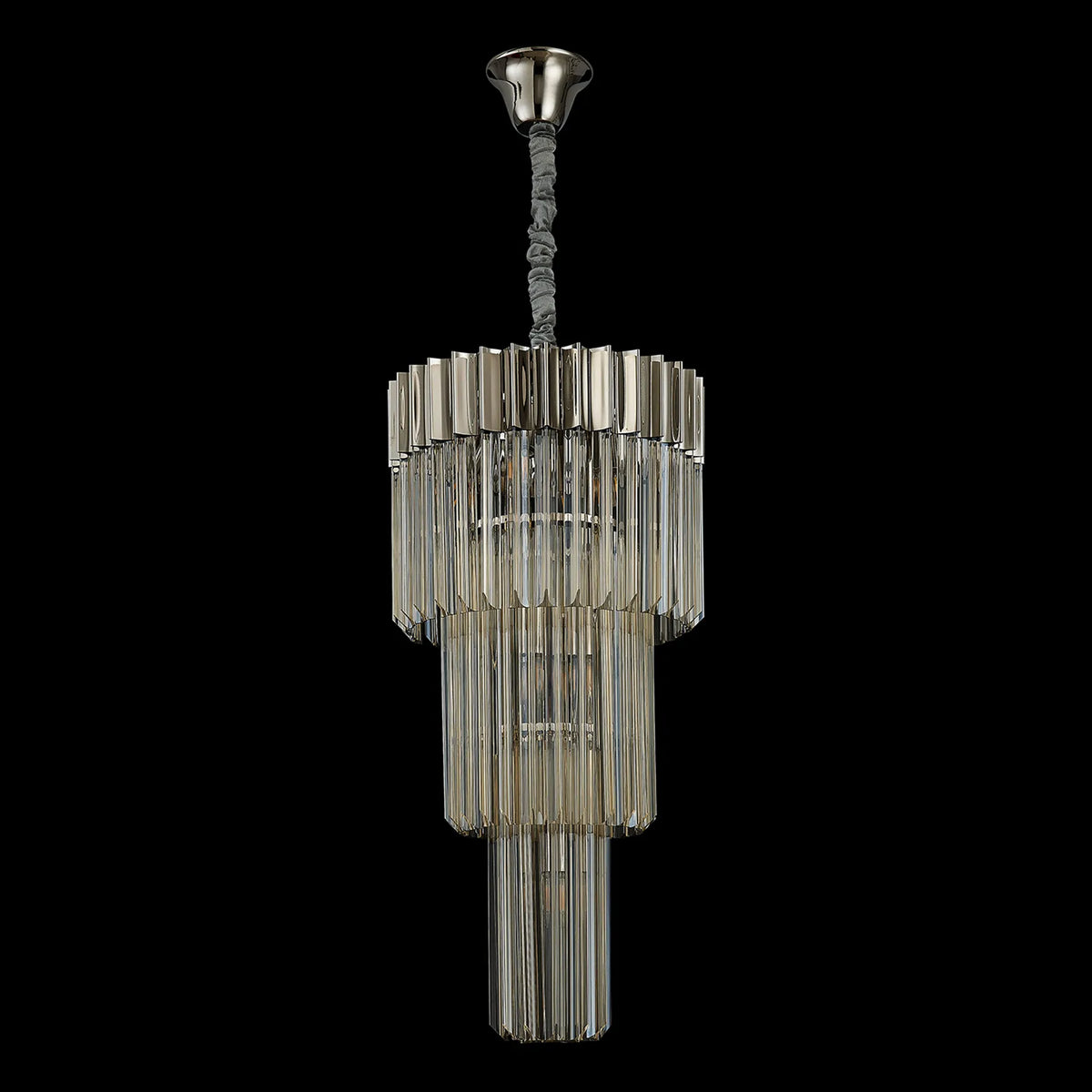 Kentisbeare 400mm 3 Tier Chandelier in Polished Nickel & Cognac Glass