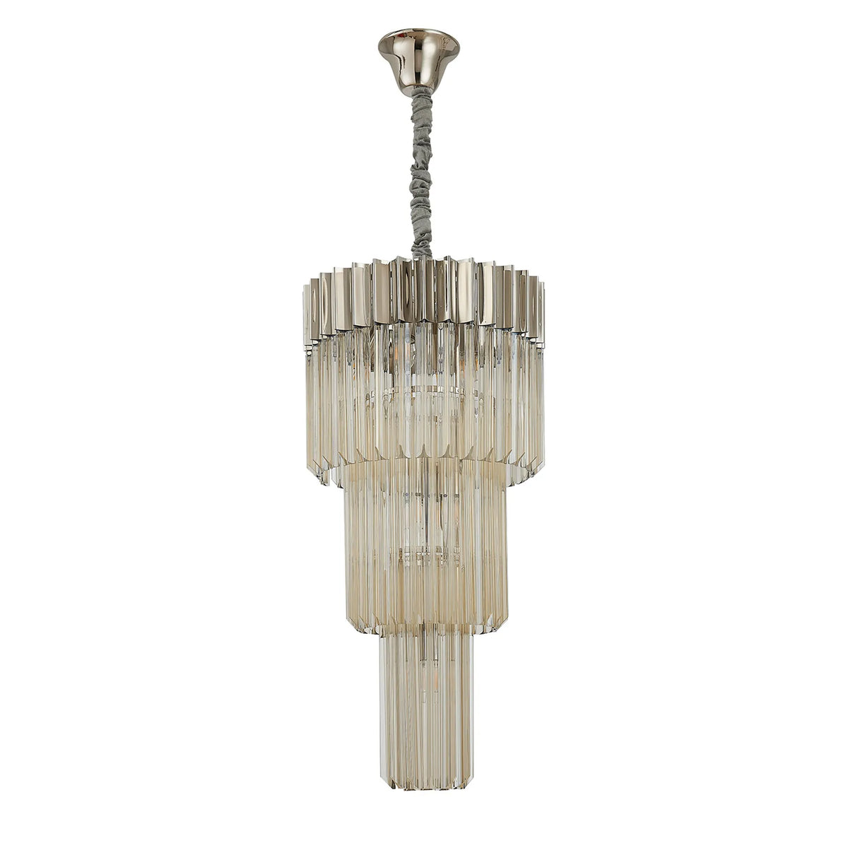 Kentisbeare 400mm 3 Tier Chandelier in Polished Nickel & Cognac Glass