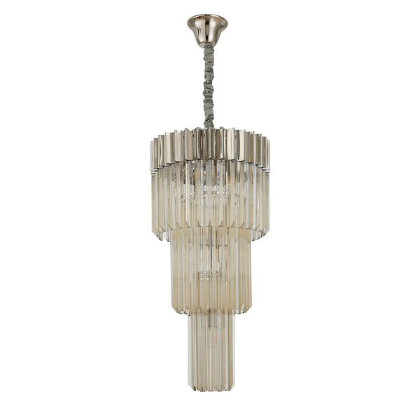 Kentisbeare 400mm 3 Tier Chandelier in Polished Nickel & Cognac Glass