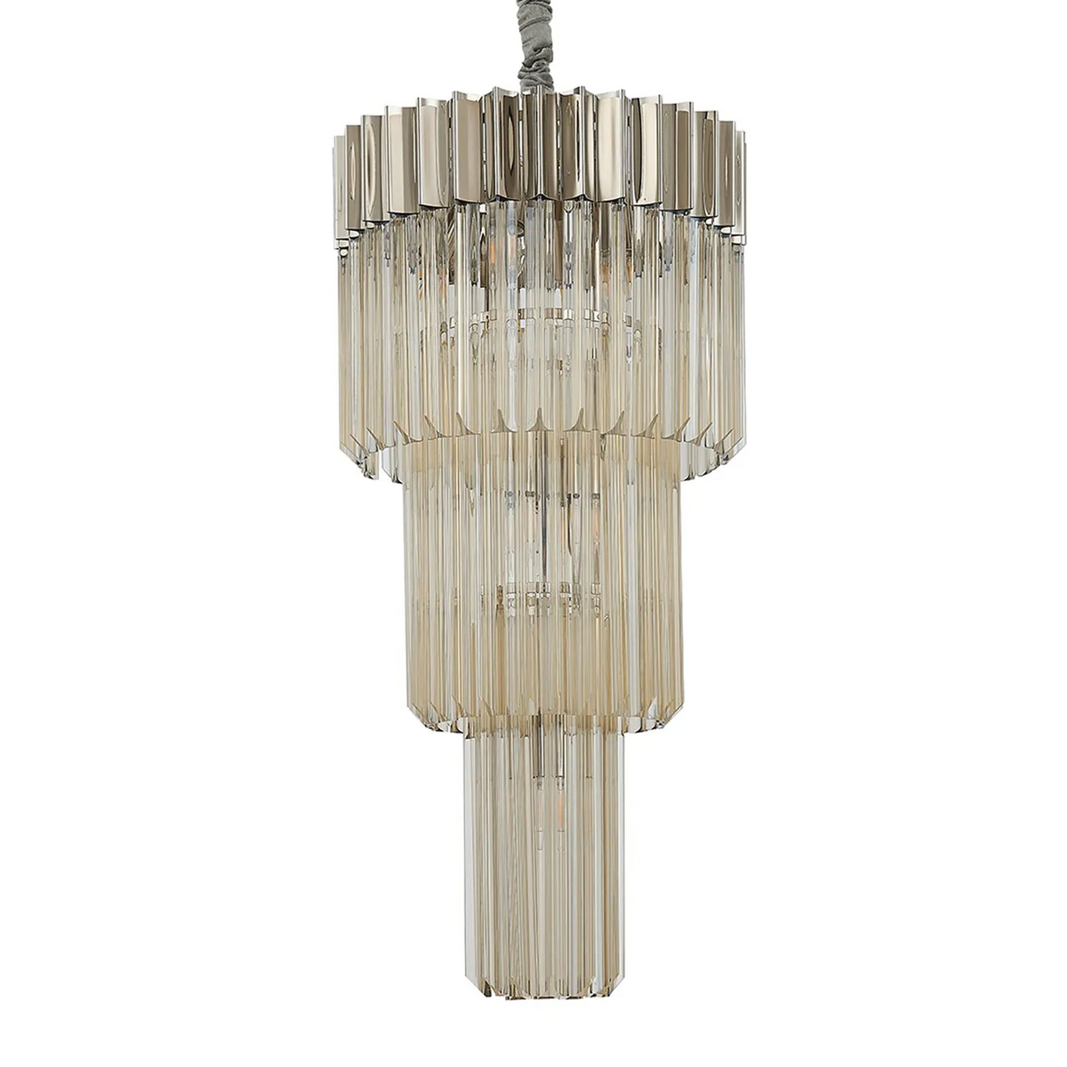 Kentisbeare 400mm 3 Tier Chandelier in Polished Nickel & Cognac Glass