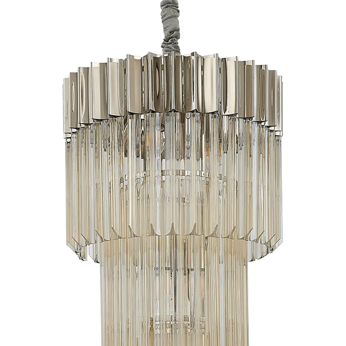 Kentisbeare 400mm 3 Tier Chandelier in Polished Nickel & Cognac Glass