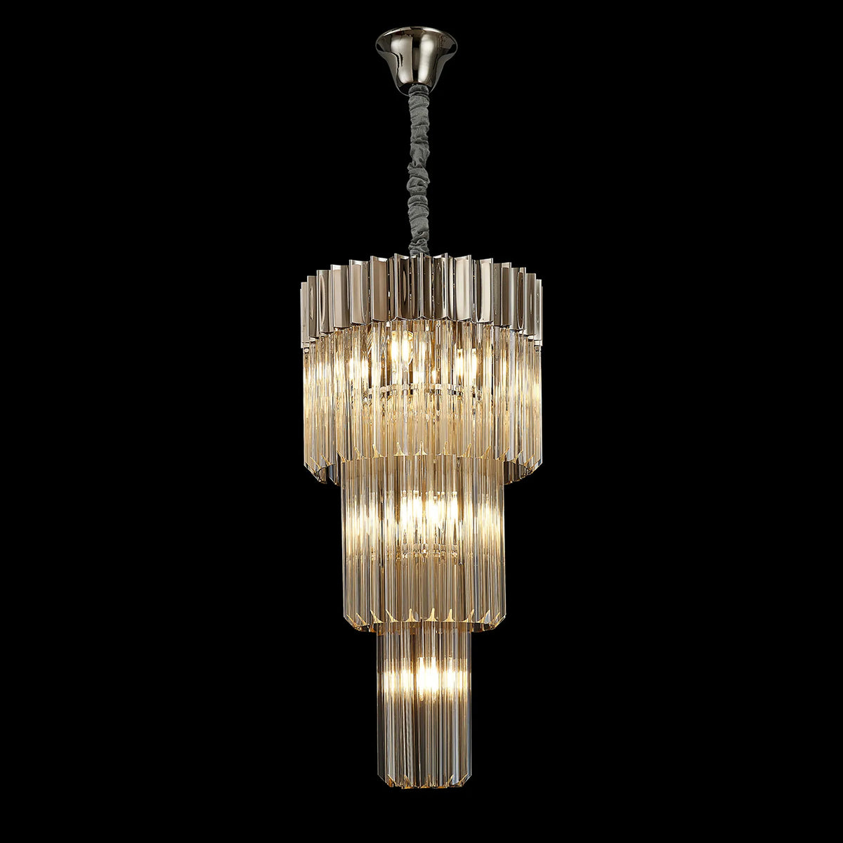 Kentisbeare 400mm 3 Tier Chandelier in Polished Nickel & Cognac Glass