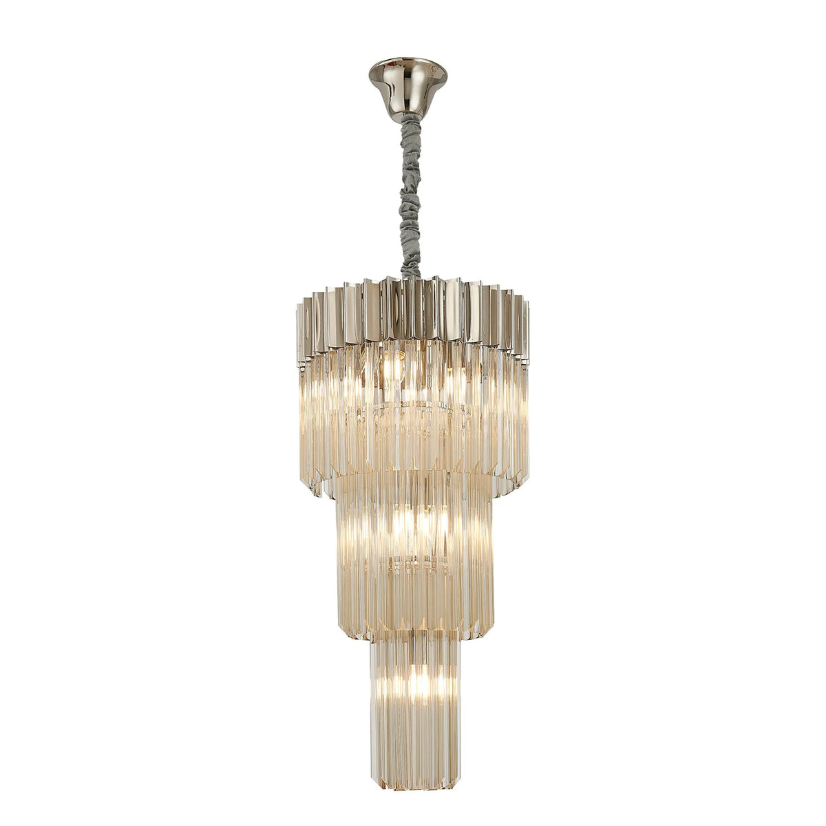 Kentisbeare 400mm 3 Tier Chandelier in Polished Nickel & Cognac Glass