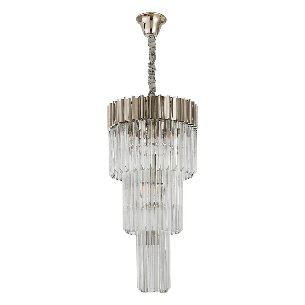 Kentisbeare 400mm 3 Tier Chandelier in Polished Nickel & Clear Glass