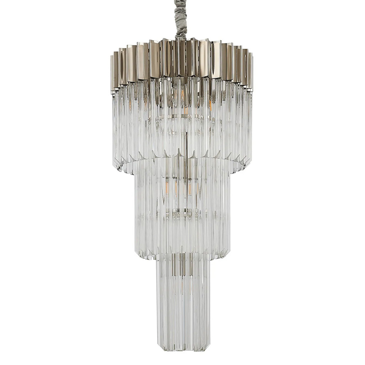Kentisbeare 400mm 3 Tier Chandelier in Polished Nickel & Clear Glass
