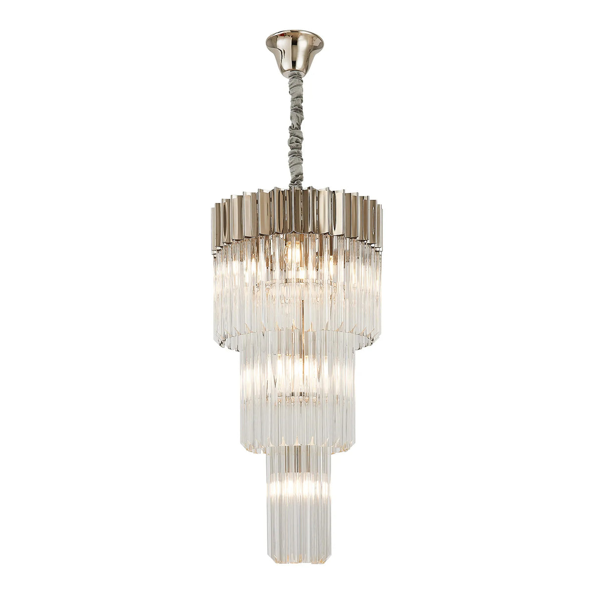 Kentisbeare 400mm 3 Tier Chandelier in Polished Nickel & Clear Glass