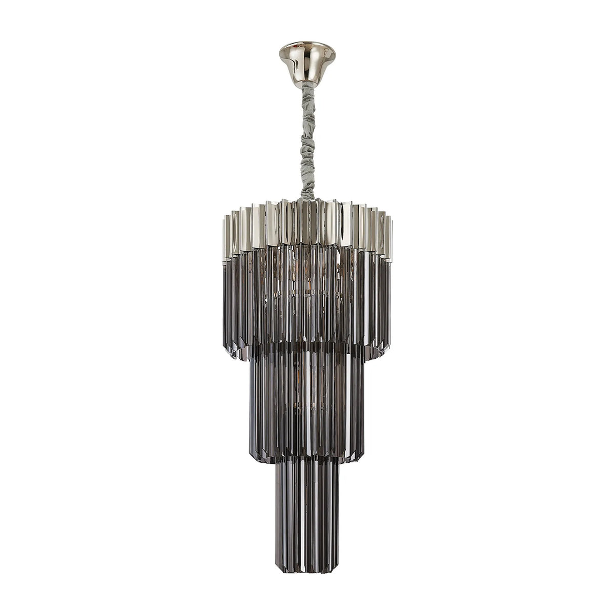 Kentisbeare 400mm 3 Tier Chandelier in Polished Nickel & Smoked Glass