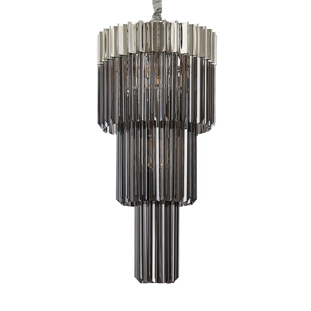 Kentisbeare 400mm 3 Tier Chandelier in Polished Nickel & Smoked Glass