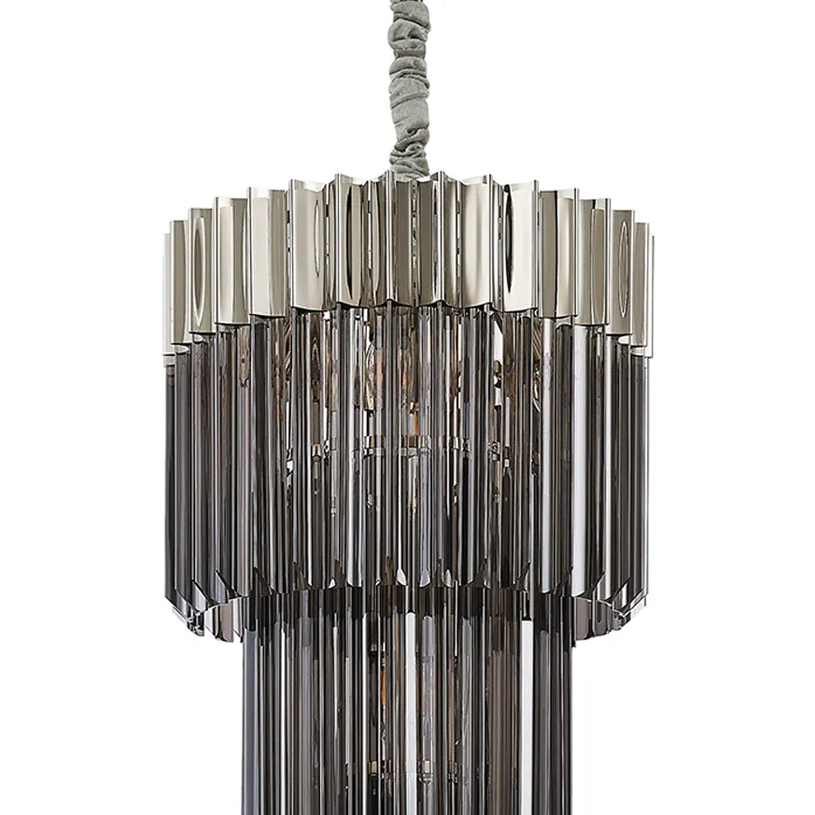 Kentisbeare 400mm 3 Tier Chandelier in Polished Nickel & Smoked Glass