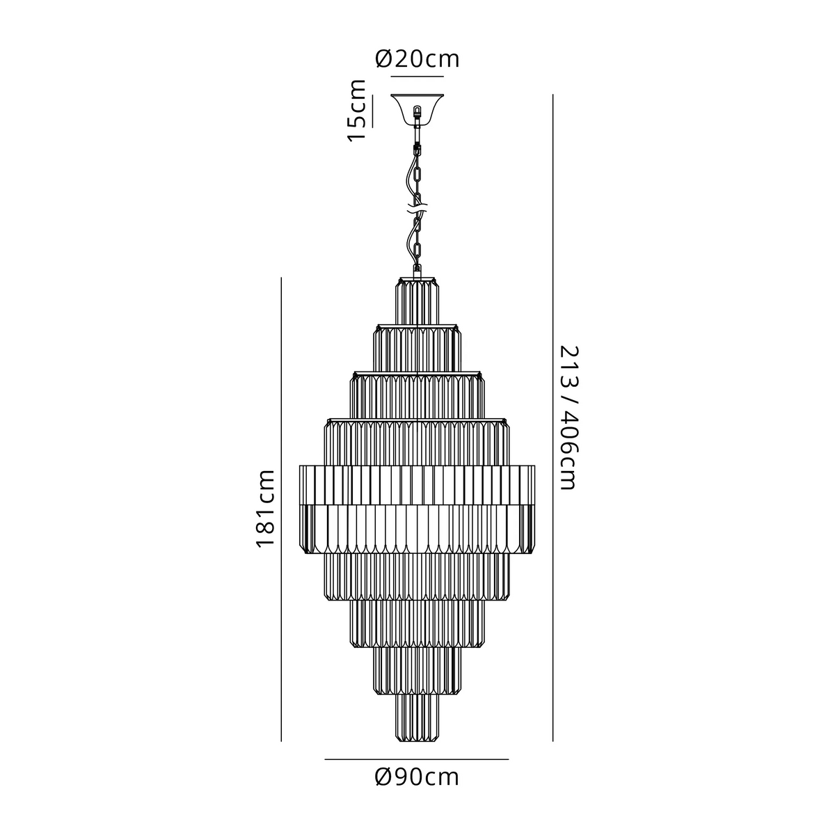 Kentisbeare 900mm Diamond Chandelier in Brass & Clear Glass