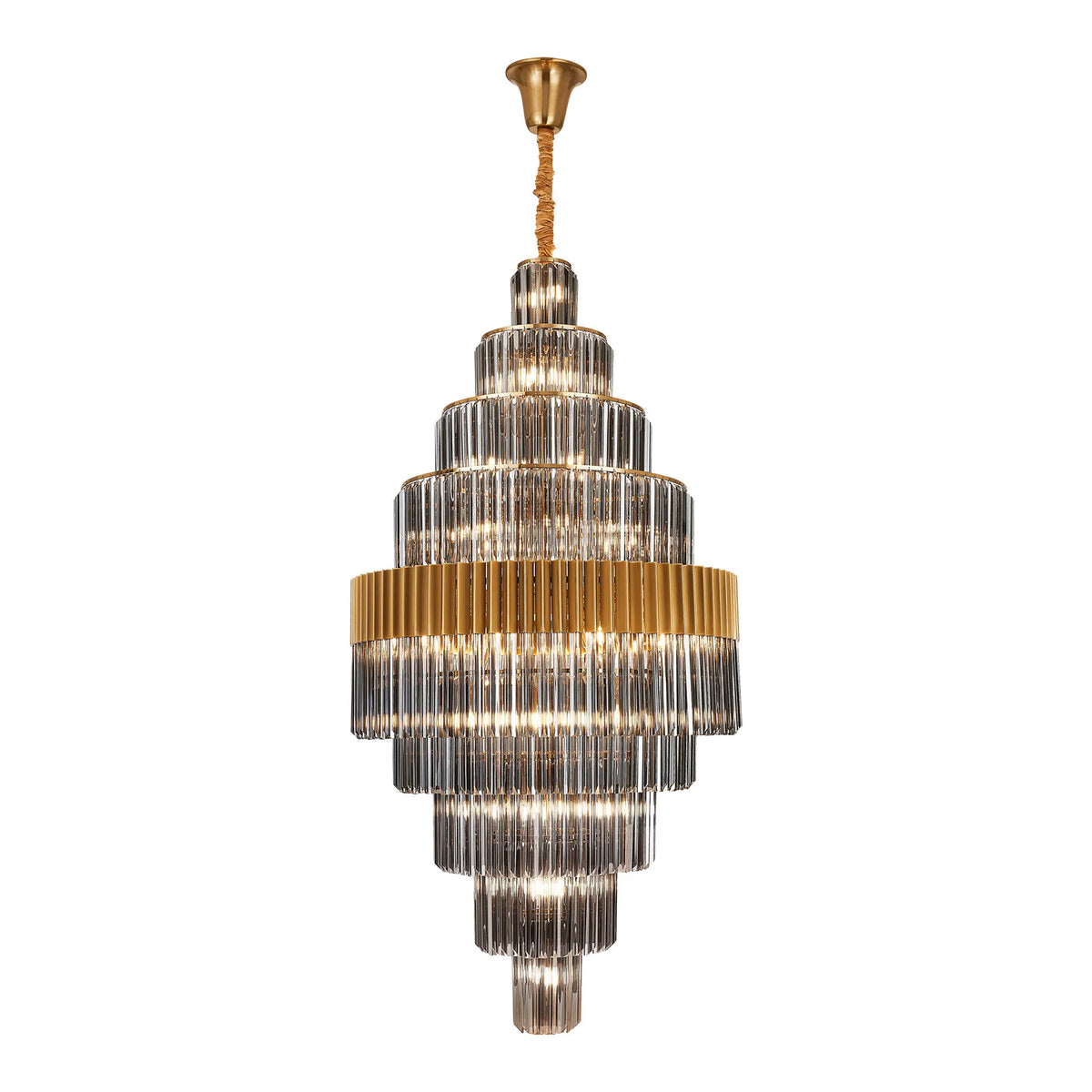 Kentisbeare 900mm Diamond Chandelier in Brass & Smoked Glass