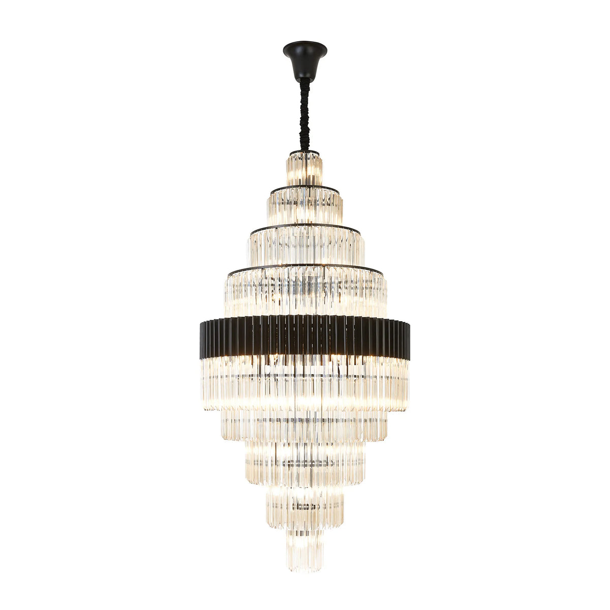 Kentisbeare 900mm Diamond Chandelier in Matt Black & Cognac Glass