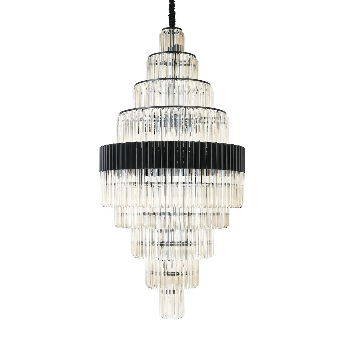 Kentisbeare 900mm Diamond Chandelier in Matt Black & Cognac Glass