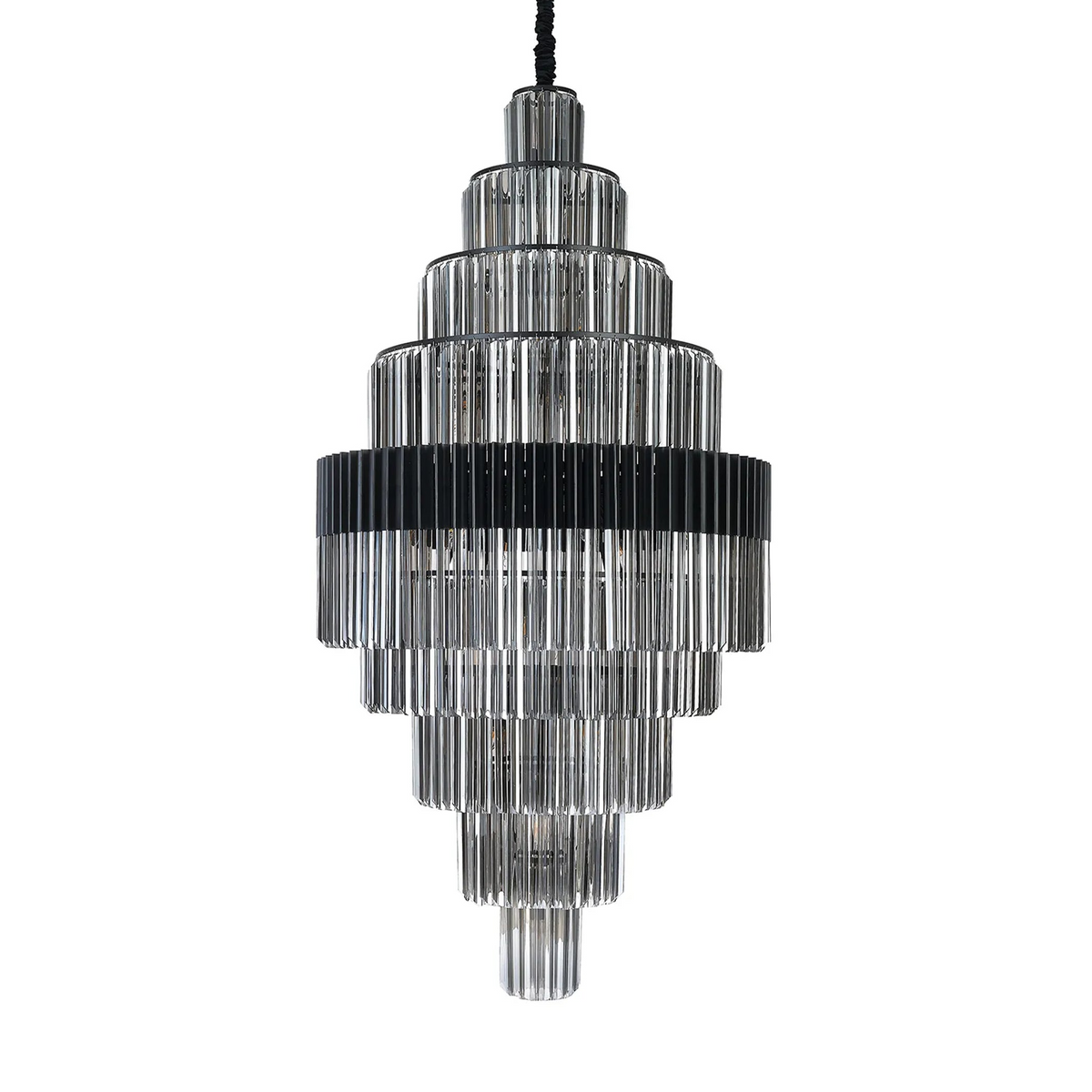Kentisbeare 900mm Diamond Chandelier in Matt Black & Smoked Glass