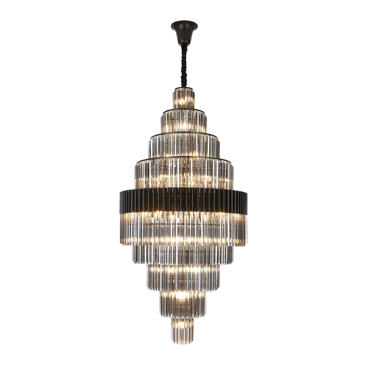 Kentisbeare 900mm Diamond Chandelier in Matt Black & Smoked Glass