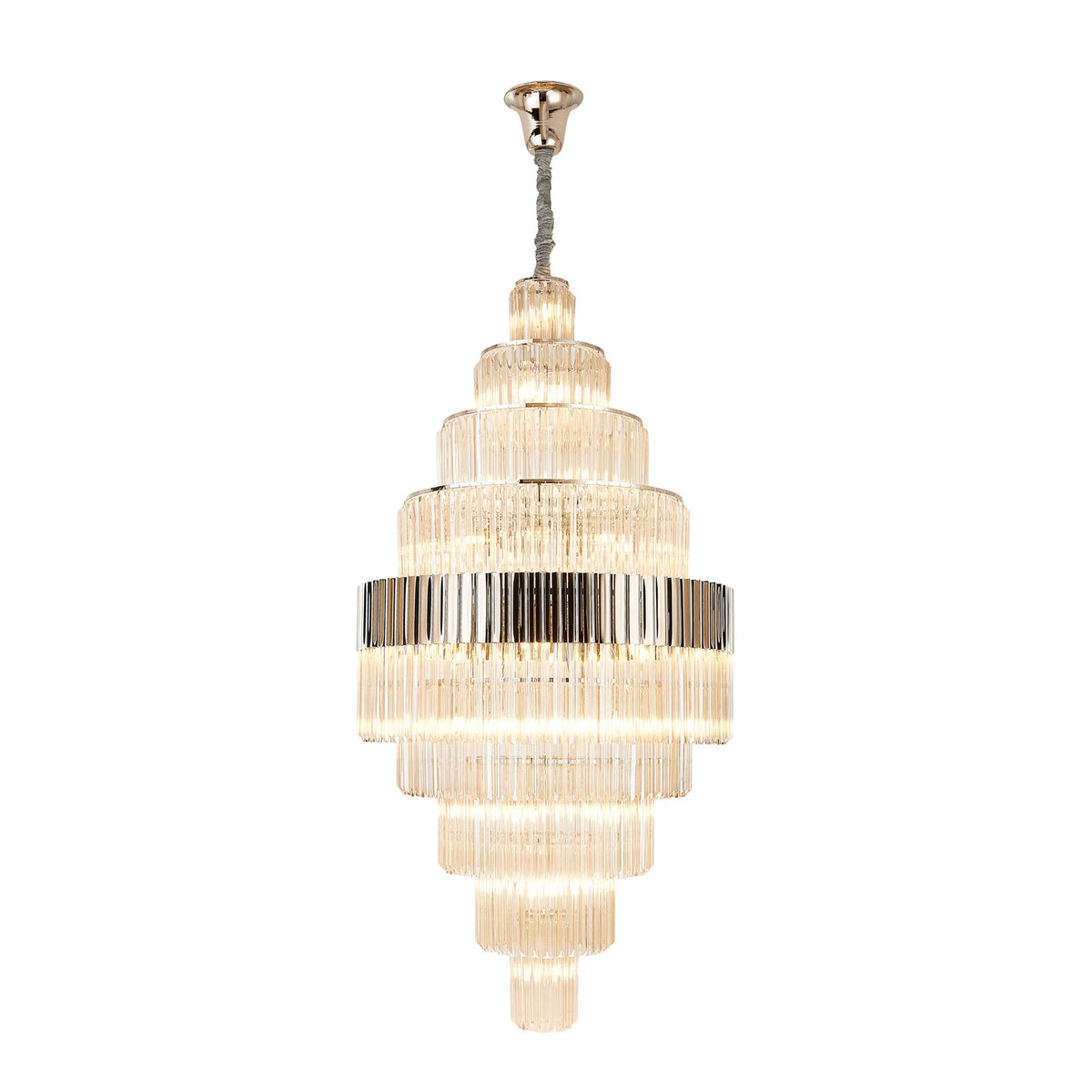 Kentisbeare 900mm Diamond Chandelier in Polished Nickel & Cognac Glass