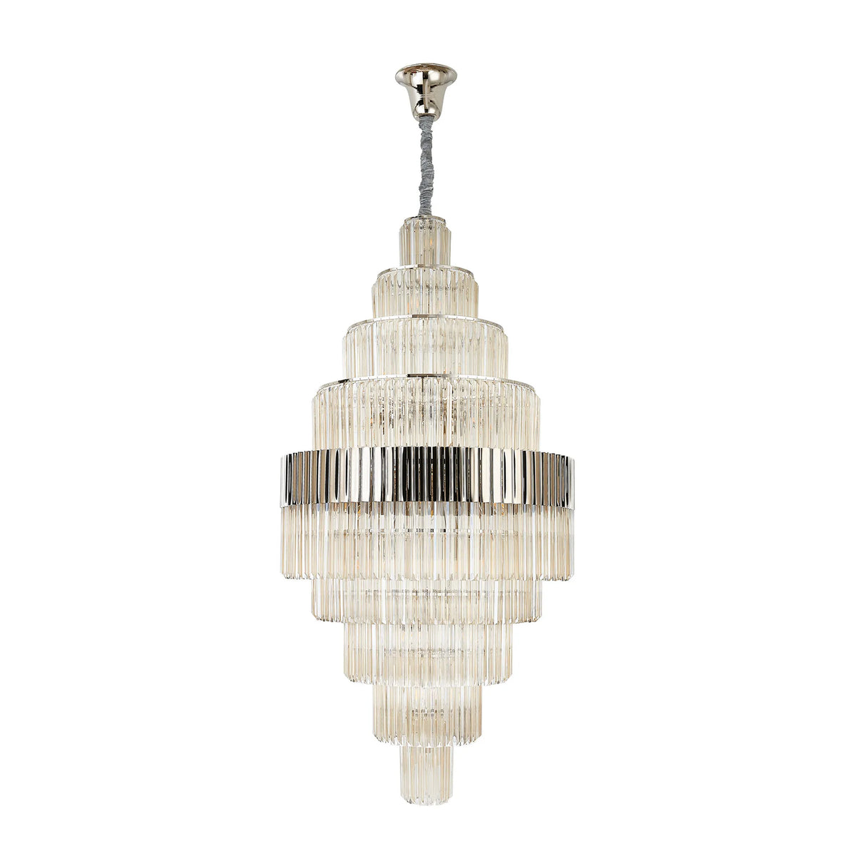 Kentisbeare 900mm Diamond Chandelier in Polished Nickel & Cognac Glass