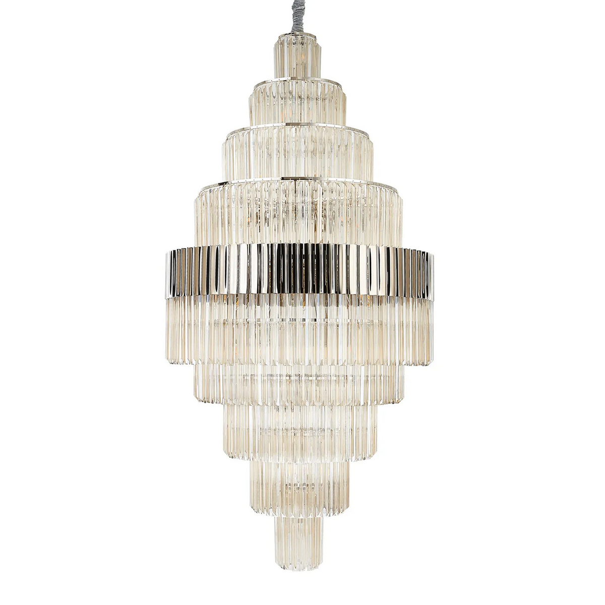 Kentisbeare 900mm Diamond Chandelier in Polished Nickel & Cognac Glass