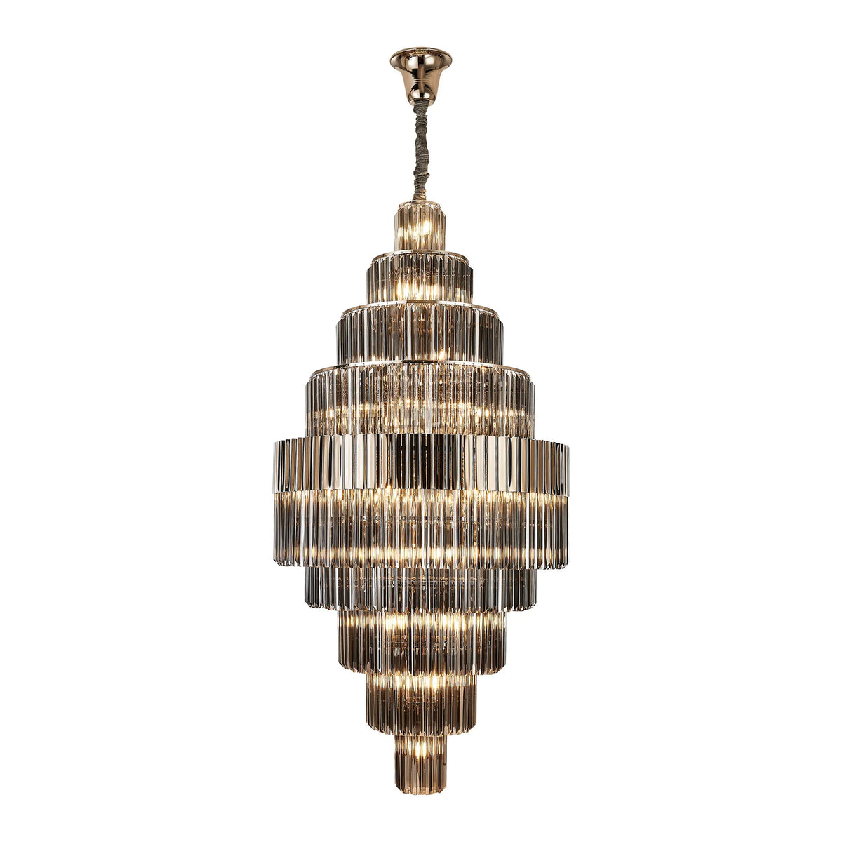 Kentisbeare 900mm Diamond Chandelier in Polished Nickel & Smoked Glass