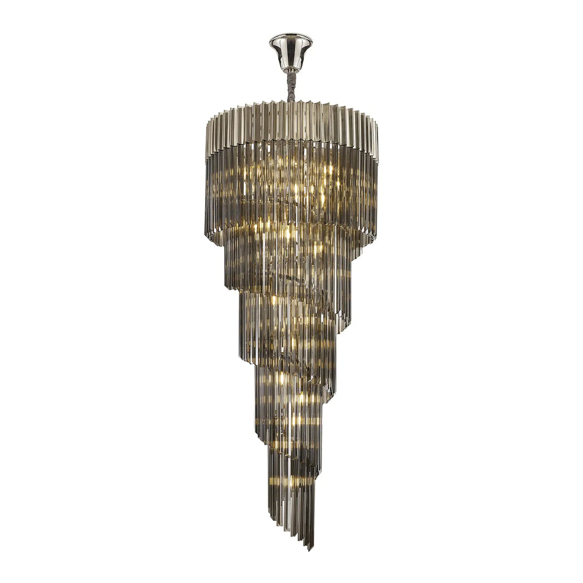 Kentisbeare 700mm 5 Tier Chandelier in Polished Nickel & Smoked Glass