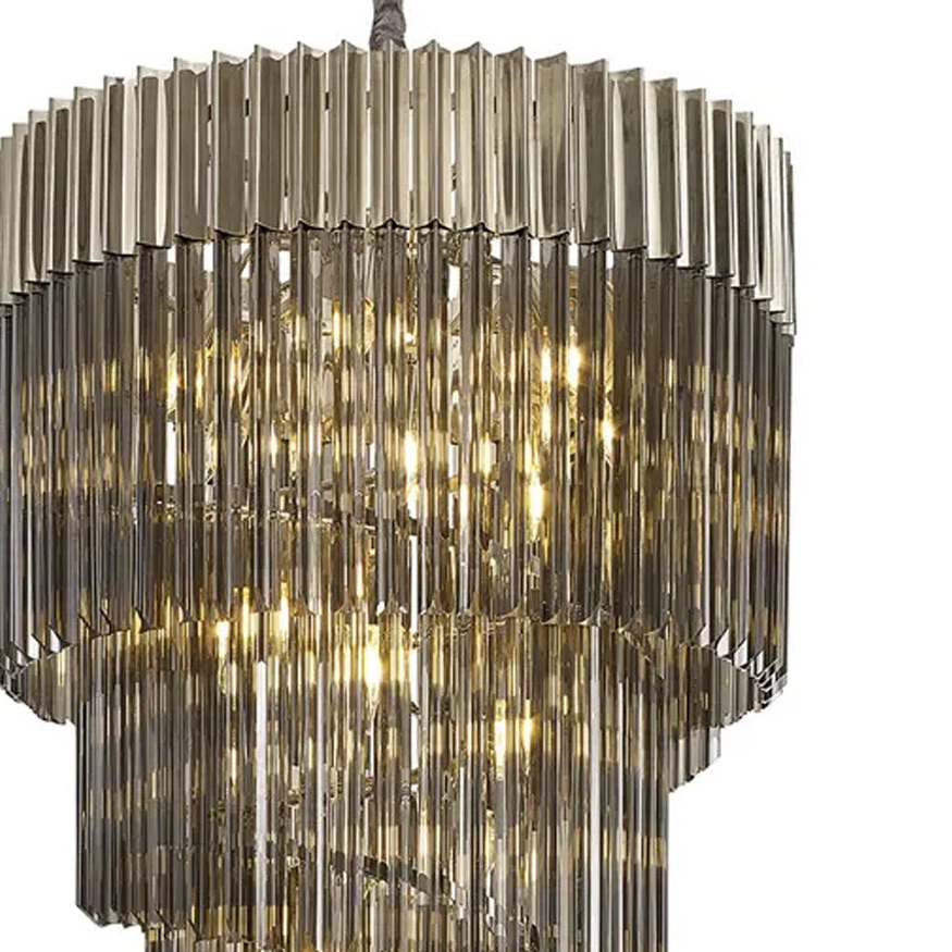 Kentisbeare 700mm 5 Tier Chandelier in Polished Nickel & Smoked Glass