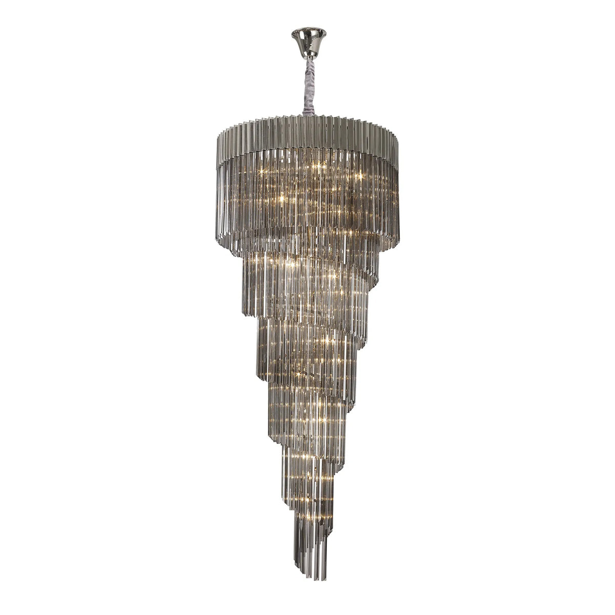Kentisbeare 900mm 7 Tier Chandelier in Polished Nickel & Smoked Glass