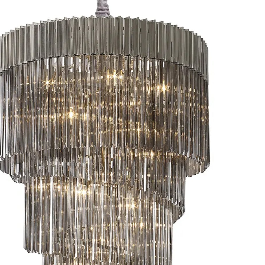 Kentisbeare 900mm 7 Tier Chandelier in Polished Nickel & Smoked Glass