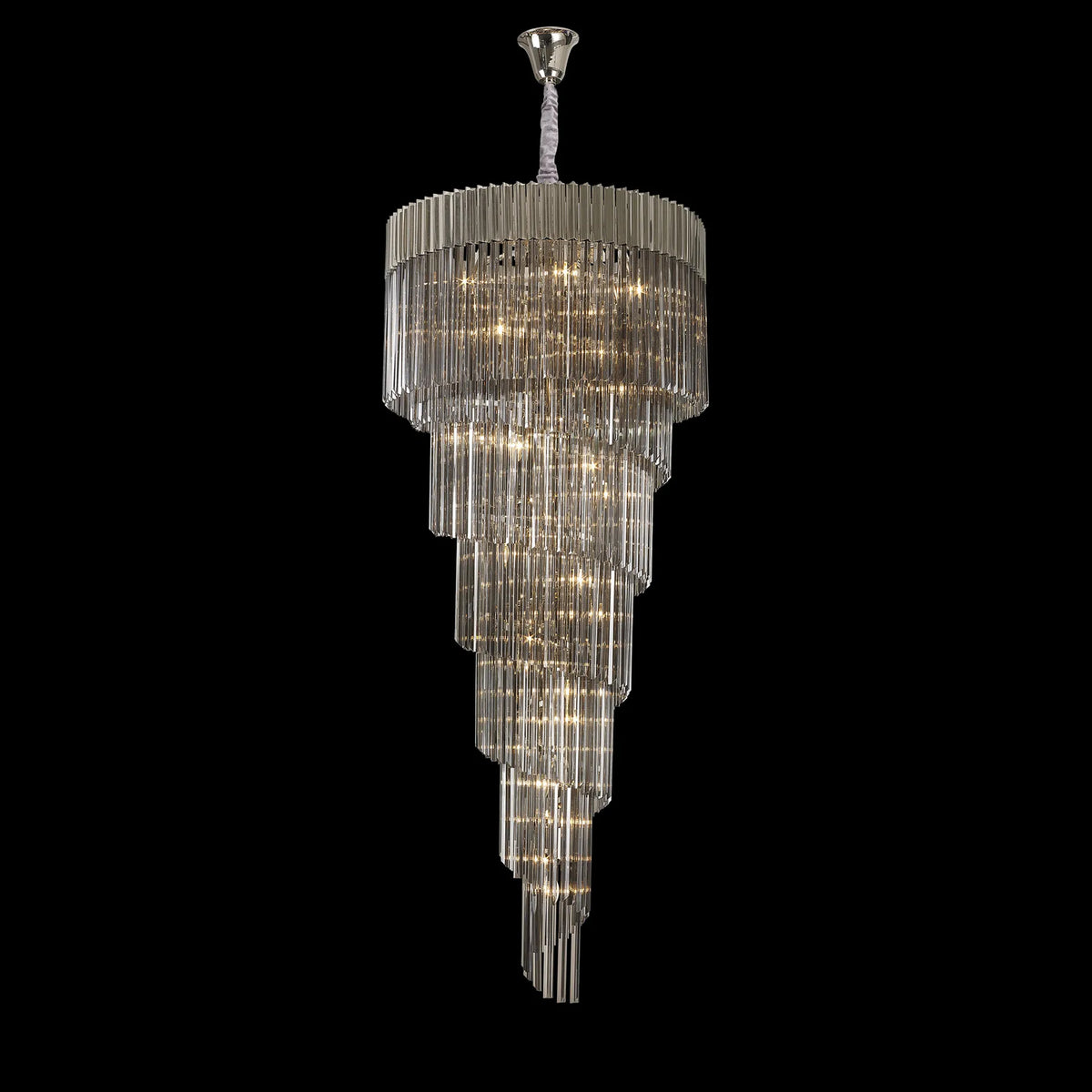 Kentisbeare 900mm 7 Tier Chandelier in Polished Nickel & Smoked Glass