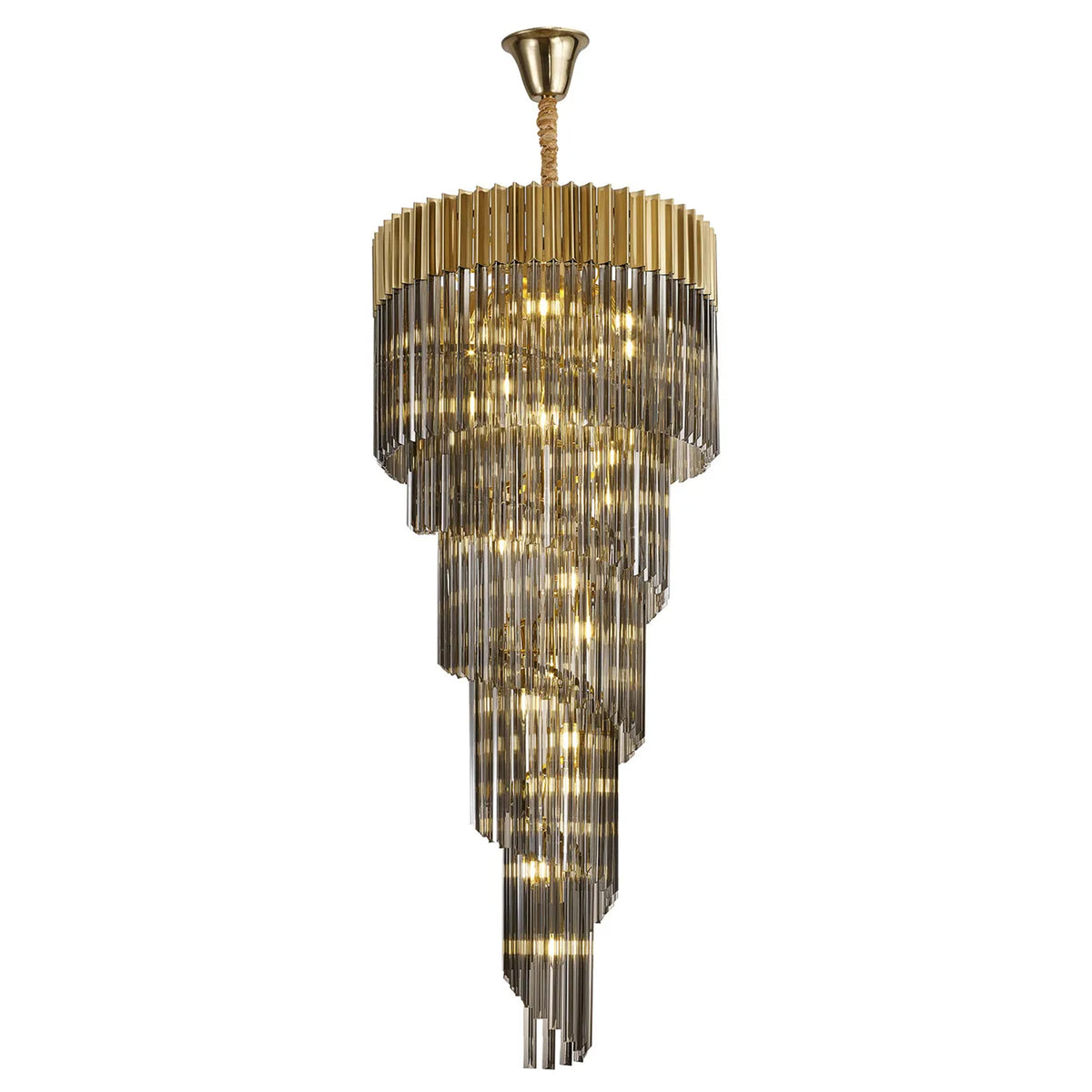 Kentisbeare 700mm 5 Tier Chandelier in Brass & Smoked Glass