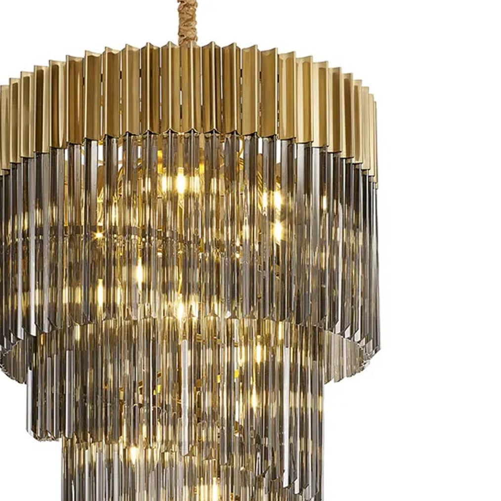 Kentisbeare 700mm 5 Tier Chandelier in Brass & Smoked Glass