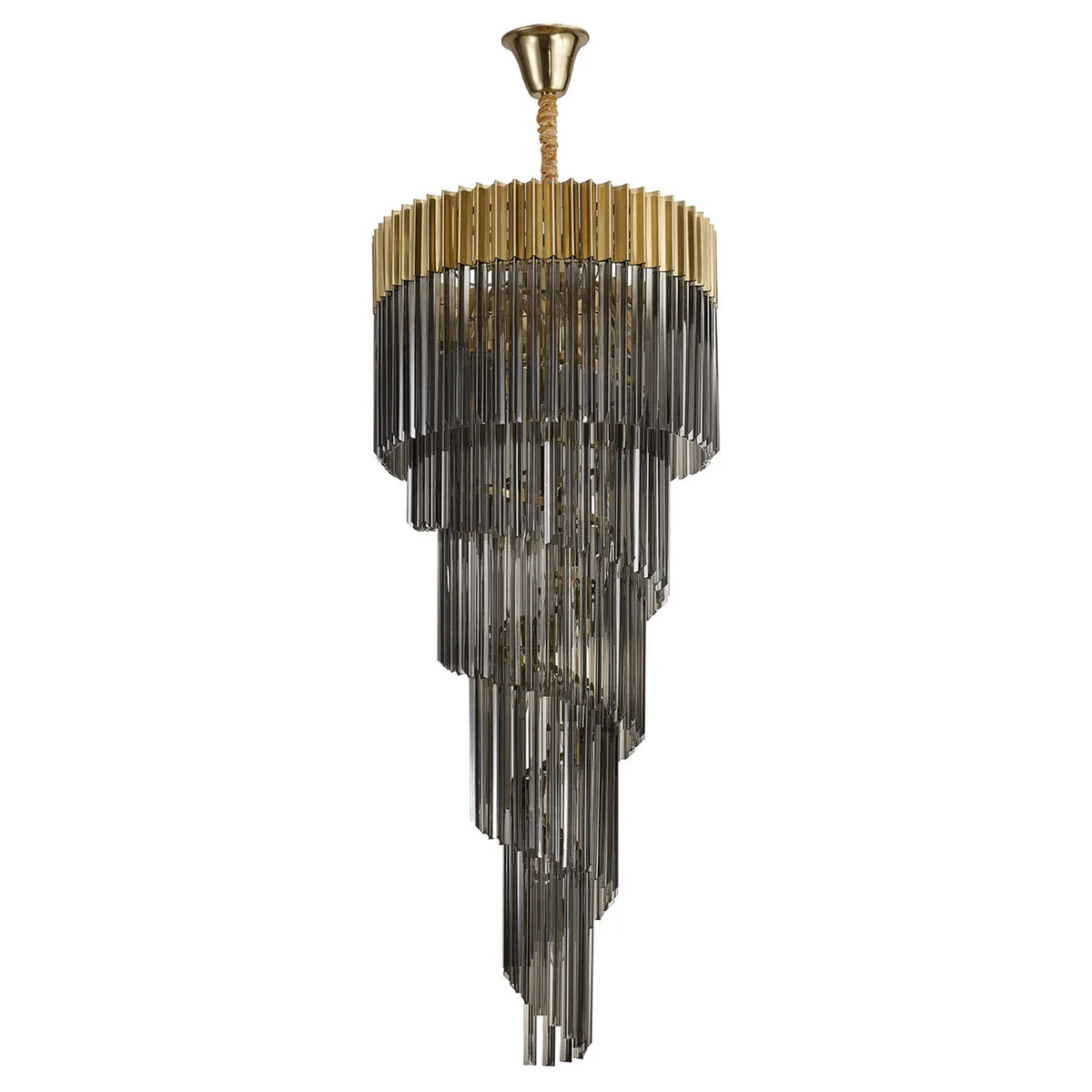 Kentisbeare 700mm 5 Tier Chandelier in Brass & Smoked Glass