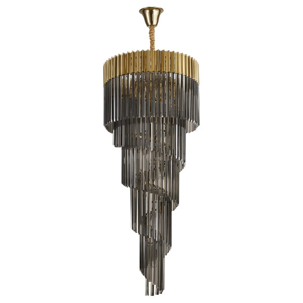 Kentisbeare 700mm 5 Tier Chandelier in Brass & Smoked Glass