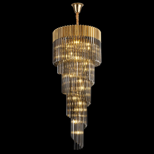 Kentisbeare 700mm 5 Tier Chandelier in Brass & Smoked Glass