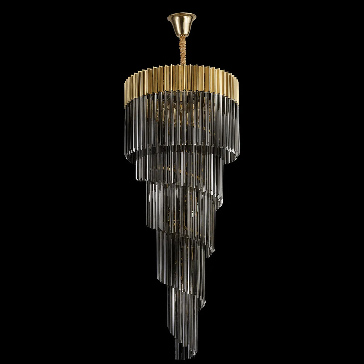 Kentisbeare 700mm 5 Tier Chandelier in Brass & Smoked Glass