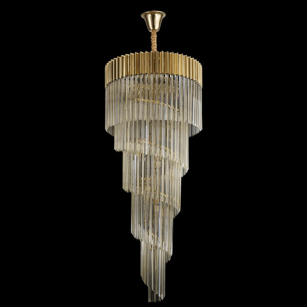 Kentisbeare 700mm 5 Tier Chandelier in Brass & Cognac Glass