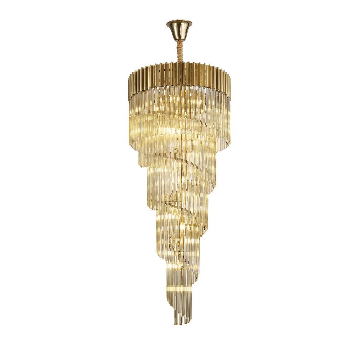 Kentisbeare 700mm 5 Tier Chandelier in Brass & Cognac Glass