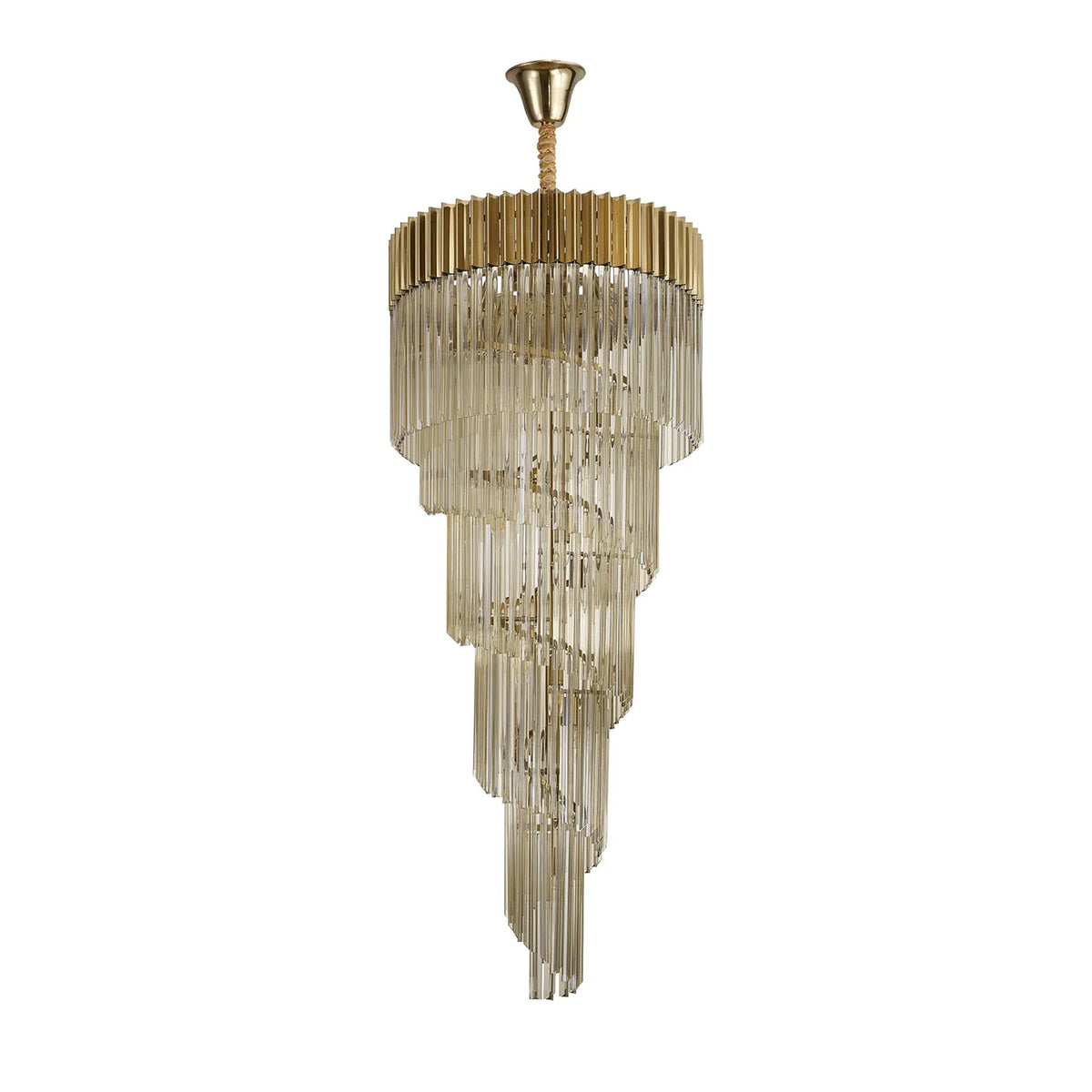 Kentisbeare 700mm 5 Tier Chandelier in Brass & Cognac Glass