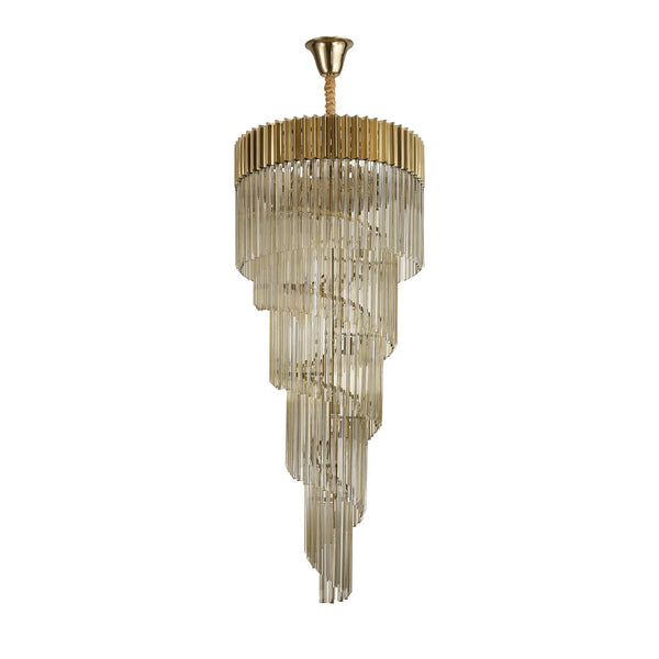Kentisbeare 700mm 5 Tier Chandelier in Brass & Cognac Glass