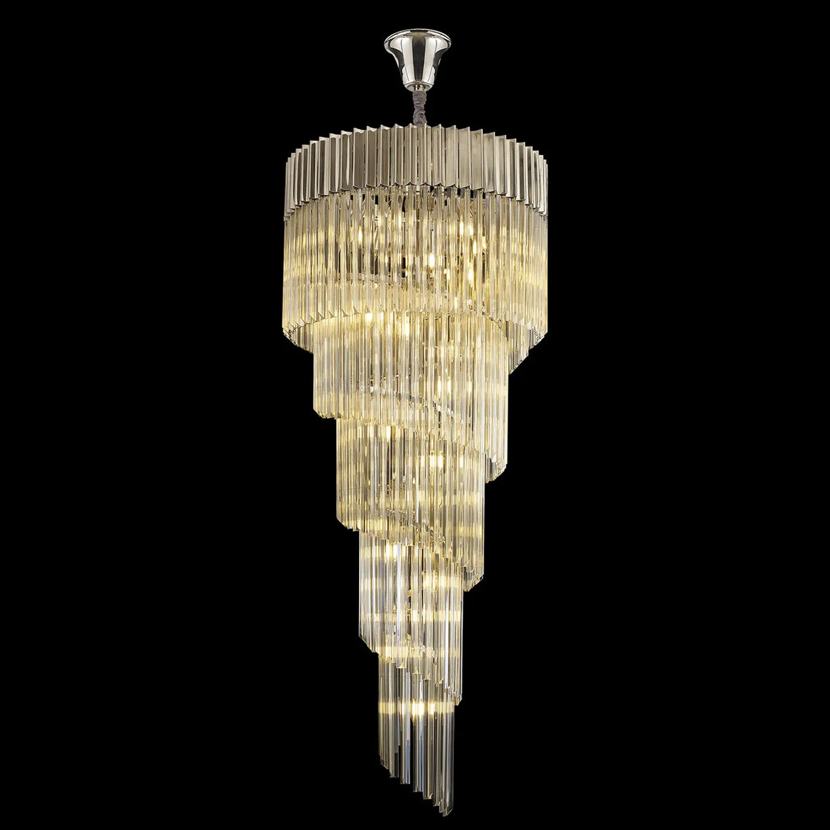 Kentisbeare 700mm 5 Tier Chandelier in Polished Nickel & Cognac Glass