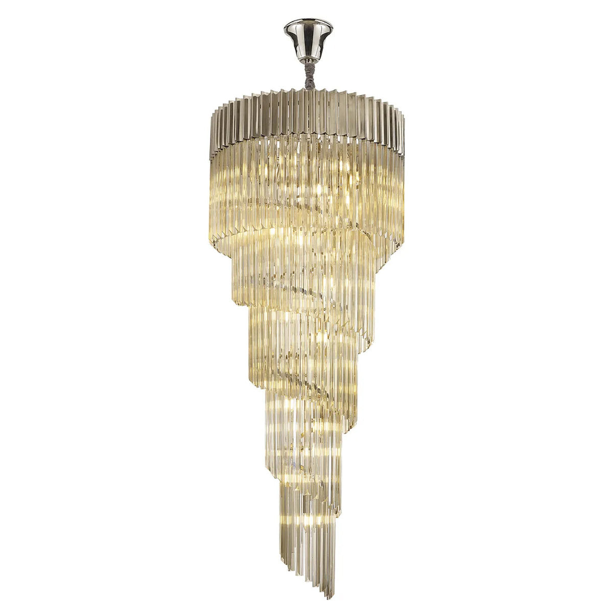 Kentisbeare 700mm 5 Tier Chandelier in Polished Nickel & Cognac Glass