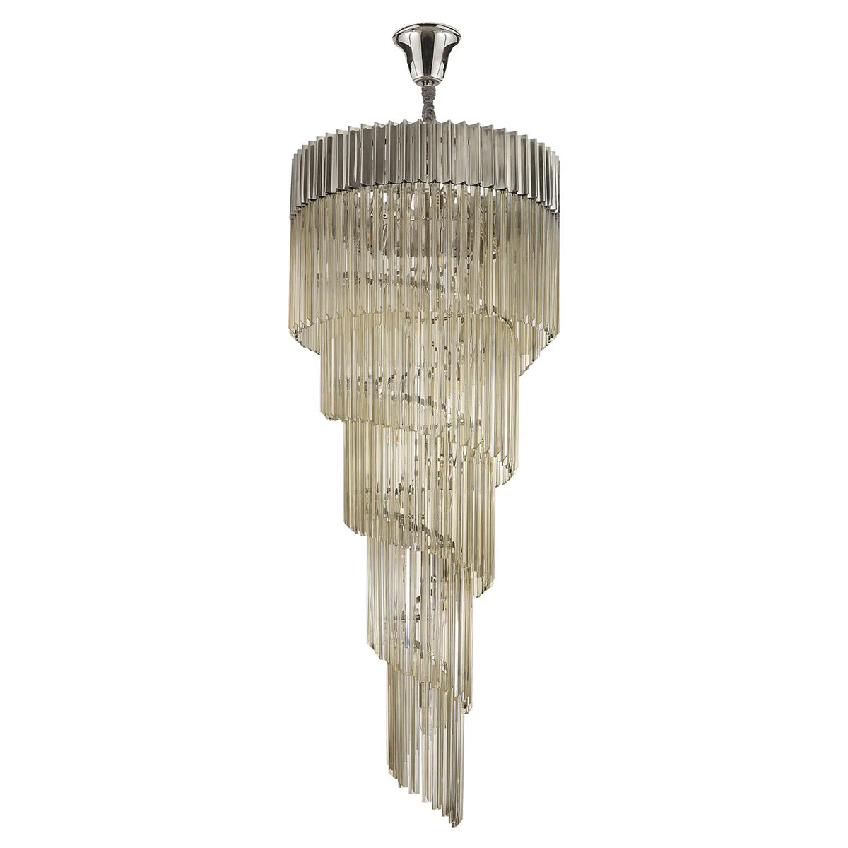 Kentisbeare 700mm 5 Tier Chandelier in Polished Nickel & Cognac Glass