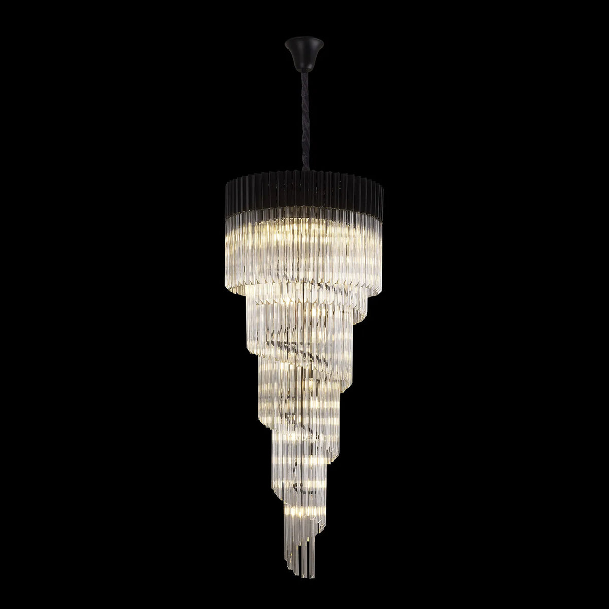 Kentisbeare 700mm 5 Tier Chandelier in Matt Black & Clear Glass